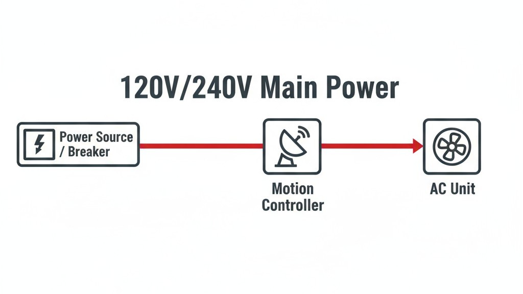 高電圧電力線に直結されたラインレベルモーションコントローラーのダイアグラム。