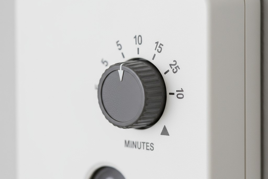 Mengatur Waktu Tunggu pada Sensor Okupansi Dekat dari dial penyesuaian sensor okupansi, dengan pengaturan untuk penundaan waktu yang ditandai dengan jelas dalam menit.