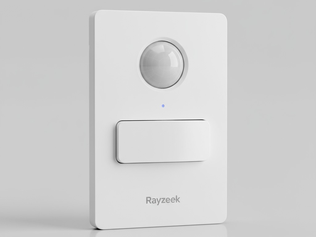 Una foto del producto de un interruptor de luz con sensor de movimiento sin neutrales Rayzeek.