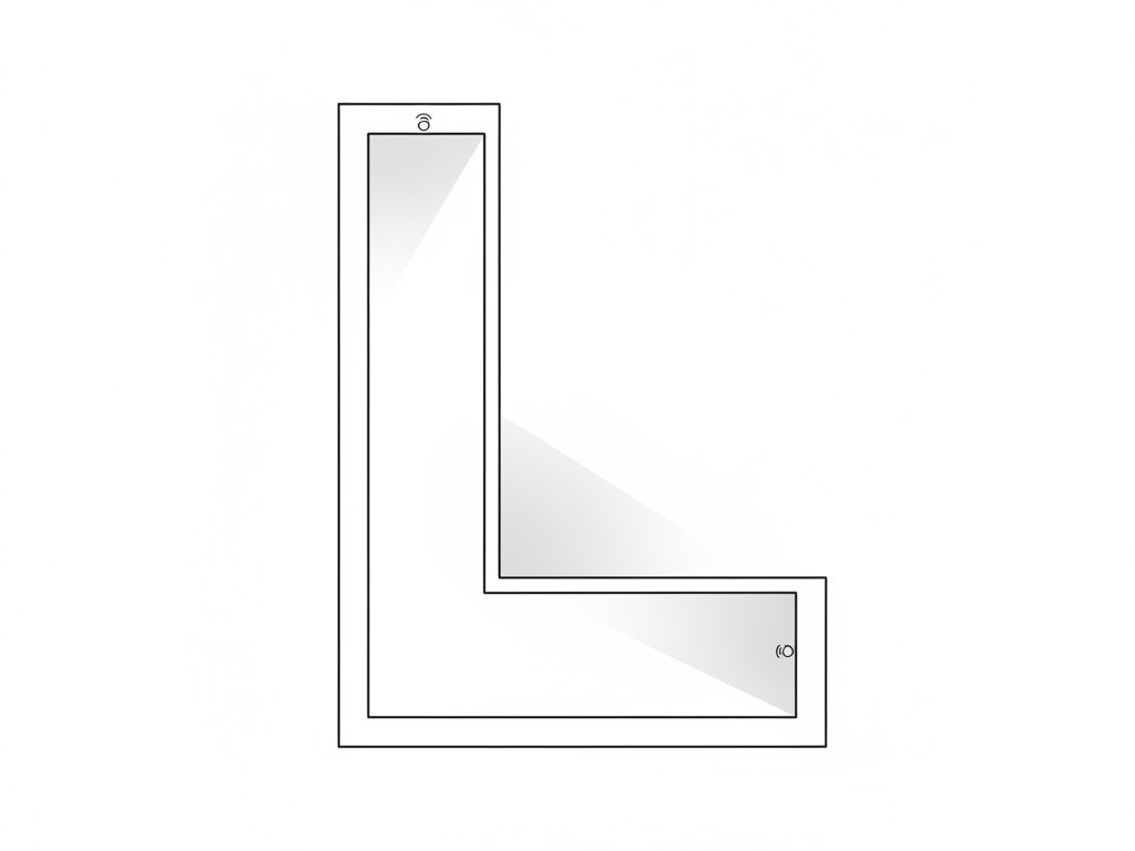 A top-down diagram of an L-shaped hallway showing two sensors, one at each end. Their detection zones are shown as overlapping cones, ensuring the entire hallway is covered.
