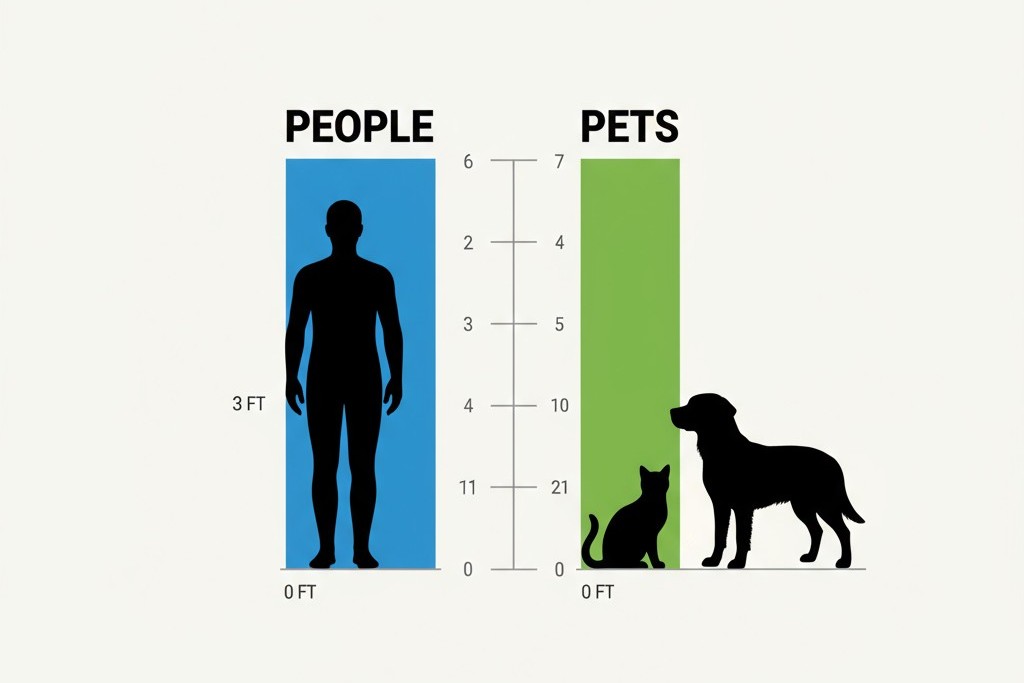 Exploatarea diferențelor de înălțime pentru a ignora animalele de companie O diagramă ilustrând separarea verticală dintre zona de mișcare a unei persoane și a unui animal de companie.