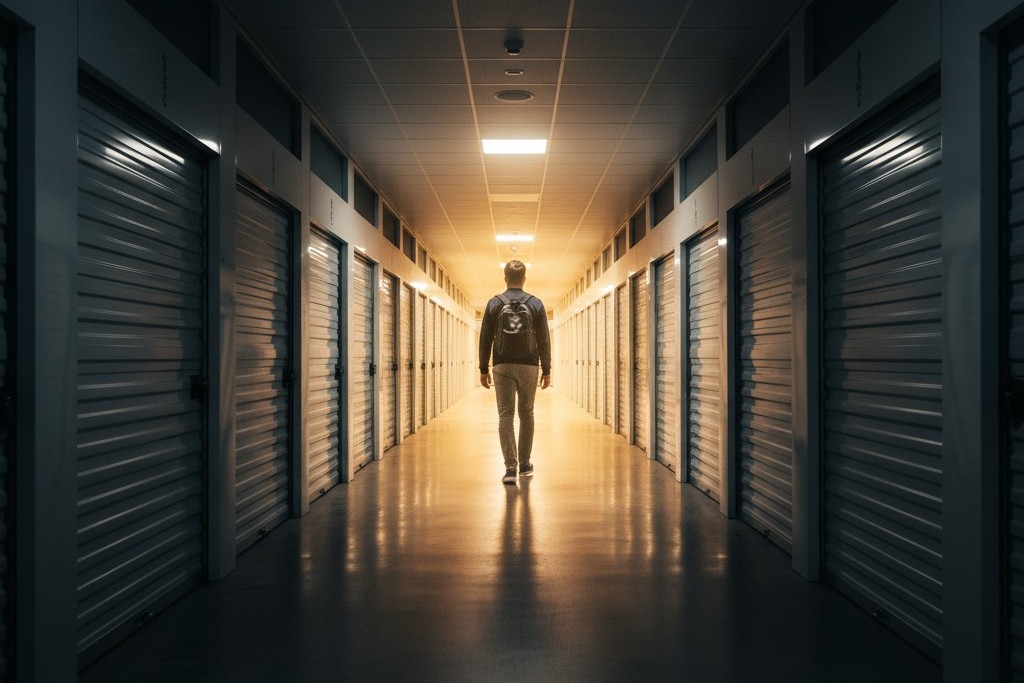 บุคคลเดินผ่านทางเดินที่เปิดไฟไว้ล่วงหน้า คนเดินผ่านทางเดินสมัยใหม่ที่มีคลื่นแสงส่องสว่างทางข้างหน้าในขณะที่ไฟที่อยู่ไกลด้านหลังถูกลดความสว่างลง