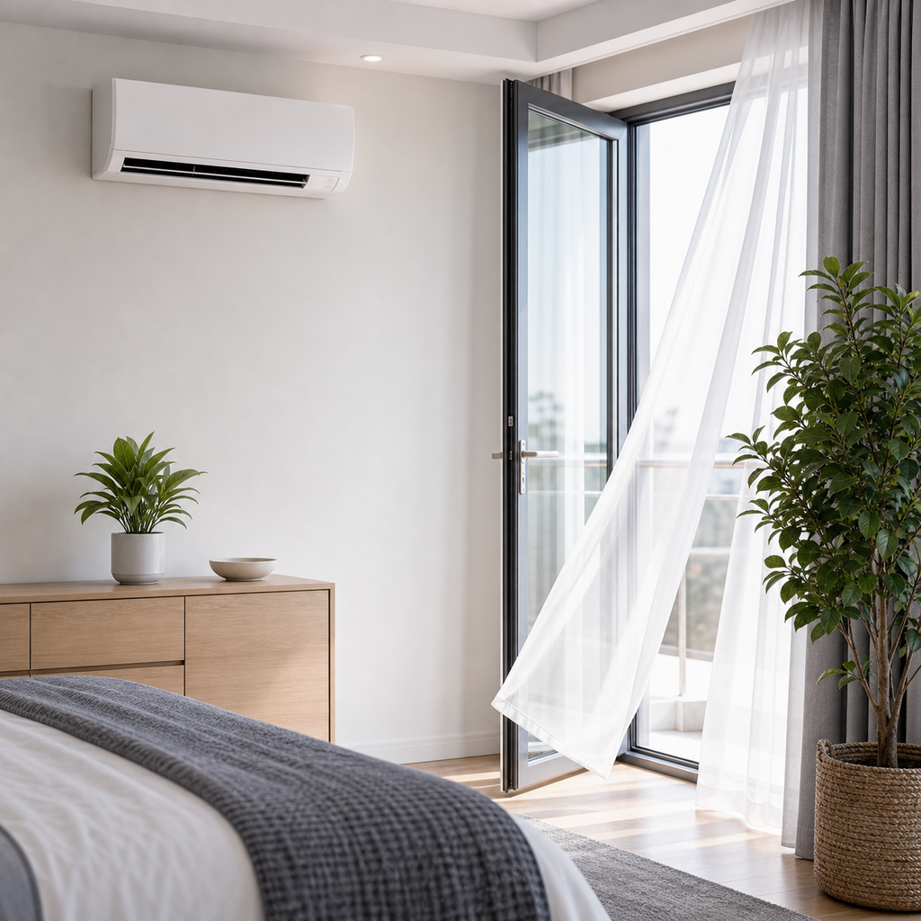 Open balcony door split AC cooling-loss application