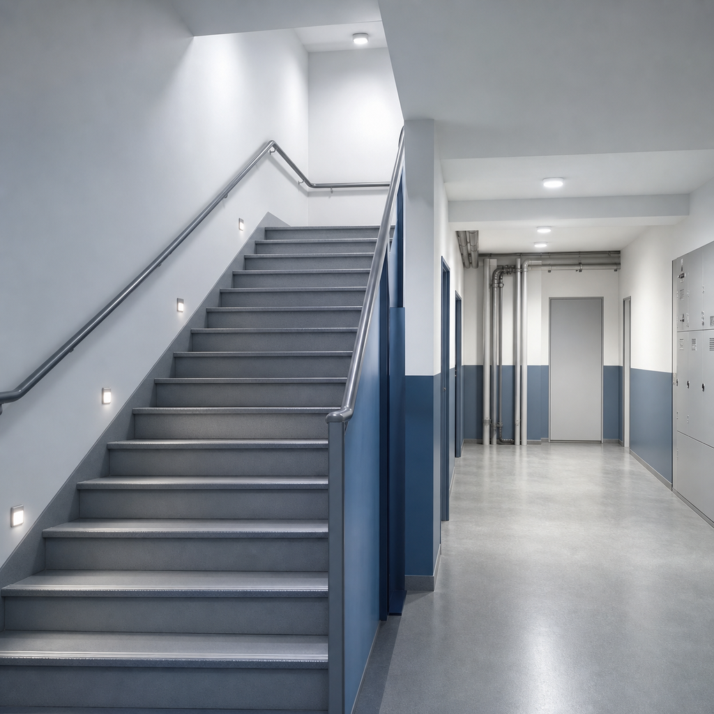 Indoor stairway and utility space lighting control