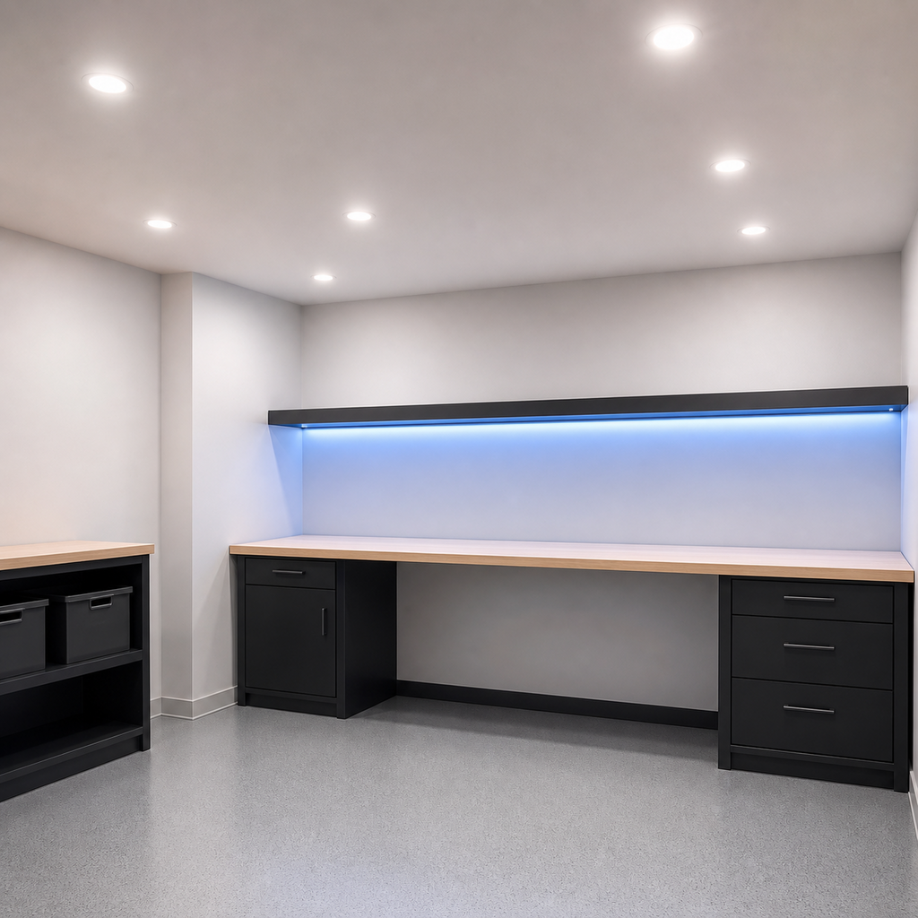 Indoor utility lighting controlled by low voltage ceiling occupancy sensor