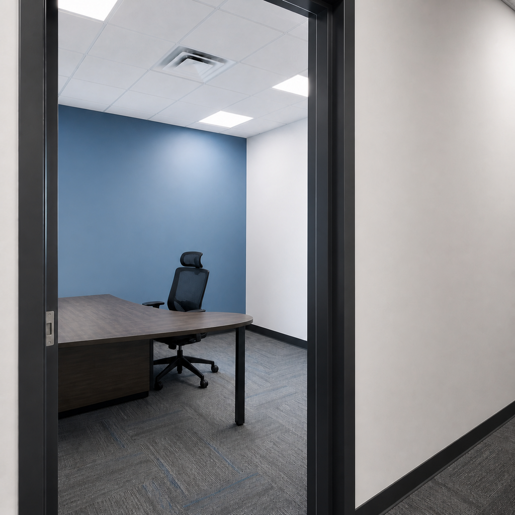 Indoor office lighting controlled by wall mount occupancy sensor