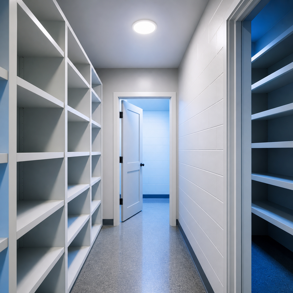 Indoor hallway lighting controlled by wall mount occupancy sensor