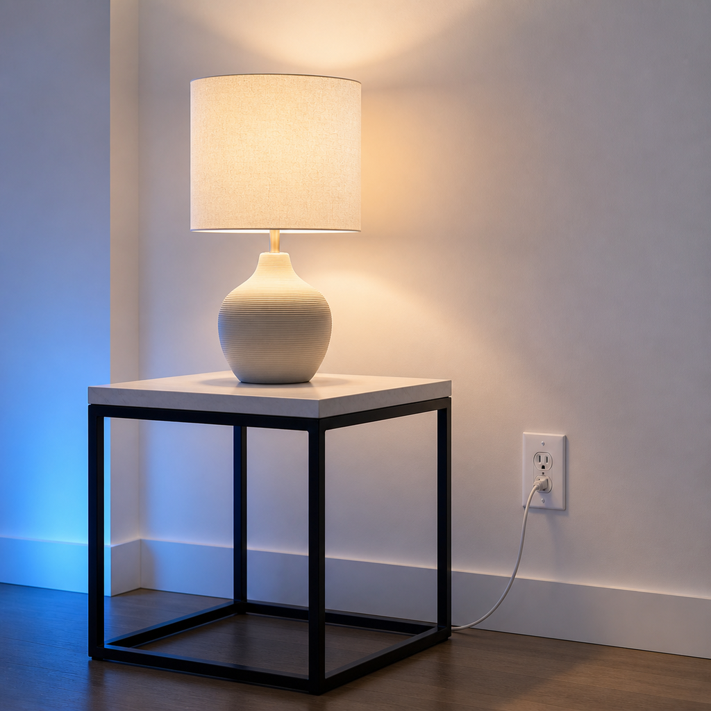 Indoor plug-in device controlled by wireless motion sensor