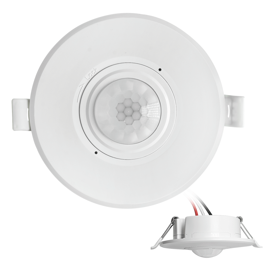 RZ038 12V 24V recessed ceiling PIR motion sensor switch top and side view
