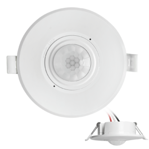 RZ038 recessed ceiling PIR motion sensor top and side view