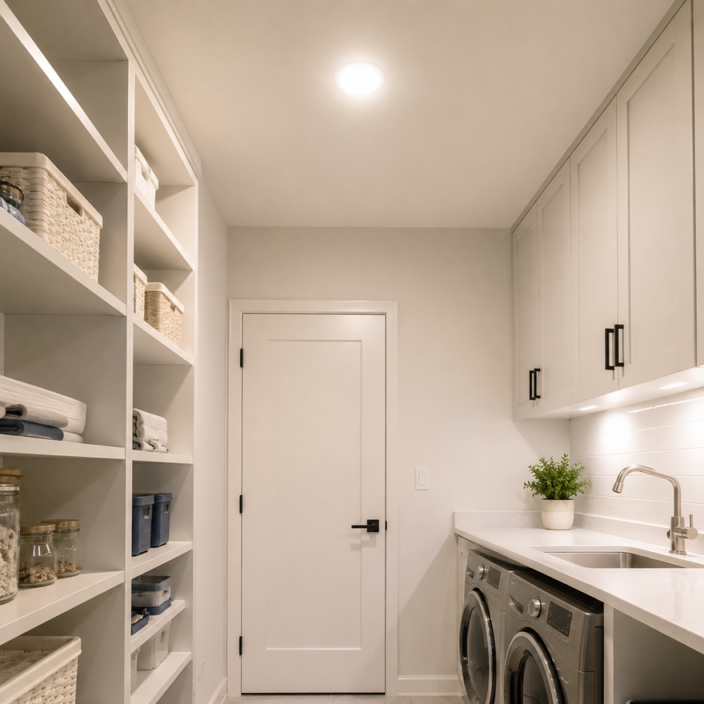 Indoor utility room with ceiling lighting for RZ047-5A microwave sensing context